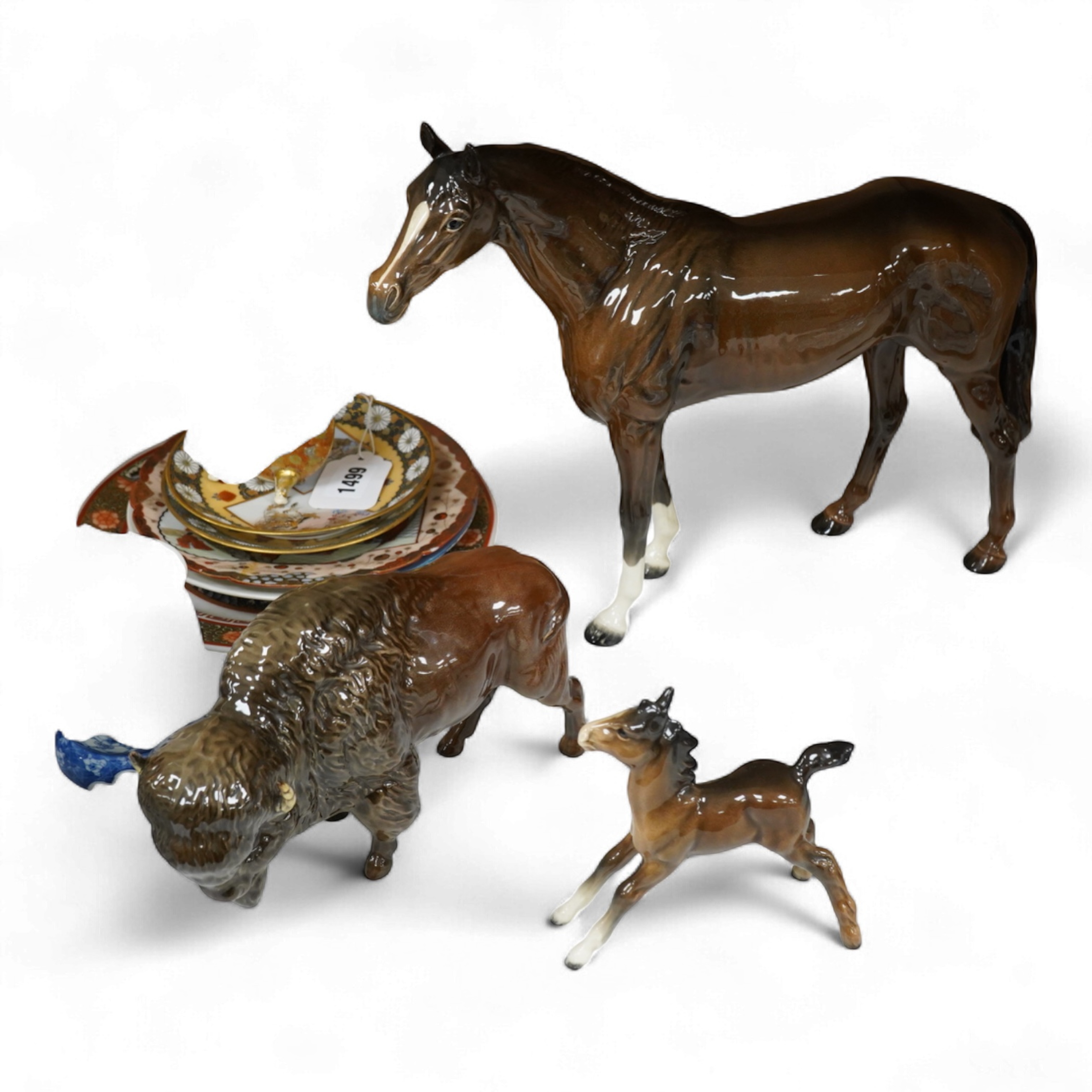 A Beswick large gloss glazed horse, a bison and a shire foal (3) tallest 29cm.